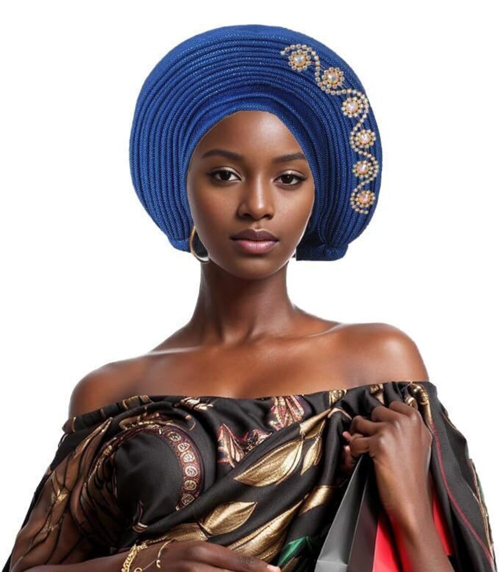 7926 Elegant African Auto Gele Turban Cap Nigeria Wedding Aso Oke Gele